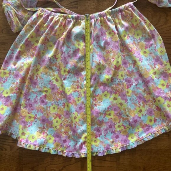 For Love & Lemons Pink Punch Skirt Set Crop Bra Top Puff Floral XXS Pastel sheer - Picture 6 of 7